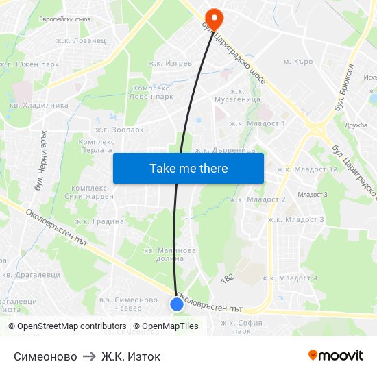 Симеоново to Ж.К. Изток map