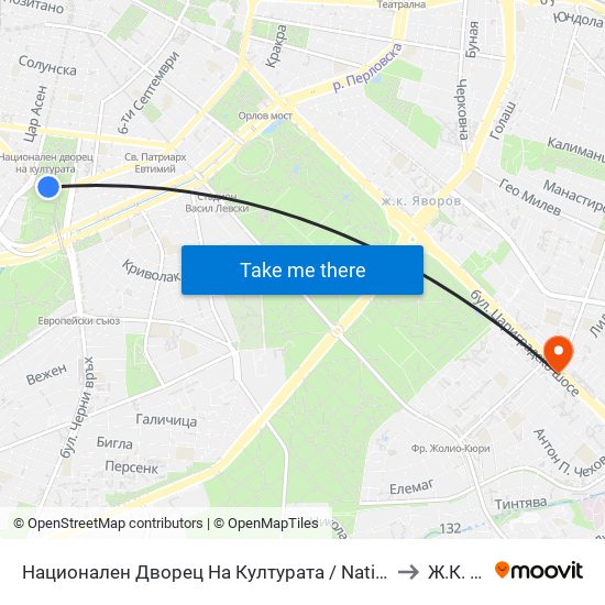 Национален Дворец На Културата / National Palace Of Culture (1139) to Ж.К. Изток map