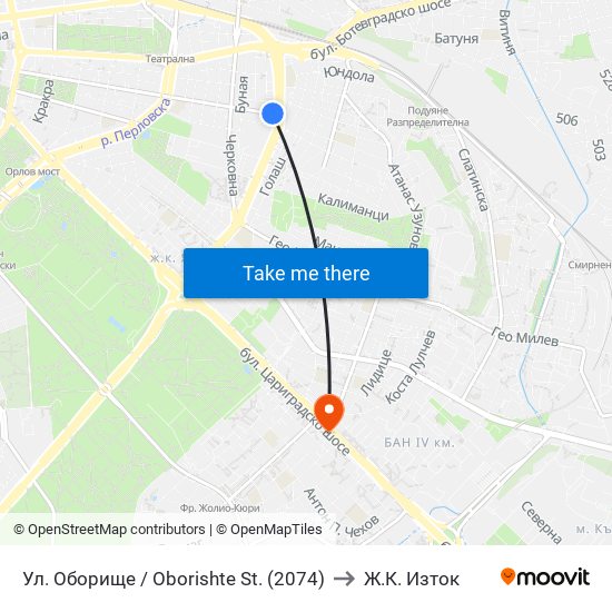 Ул. Оборище / Oborishte St. (2074) to Ж.К. Изток map