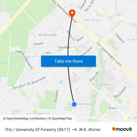Лту / University Of Forestry (0617) to Ж.К. Изток map
