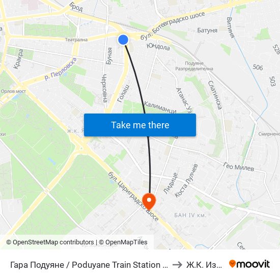 Гара Подуяне / Poduyane Train Station (0468) to Ж.К. Изток map