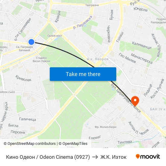 Кино Одеон / Odeon Cinema (0927) to Ж.К. Изток map