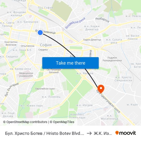 Бул. Христо Ботев / Hristo Botev Blvd. (0385) to Ж.К. Изток map