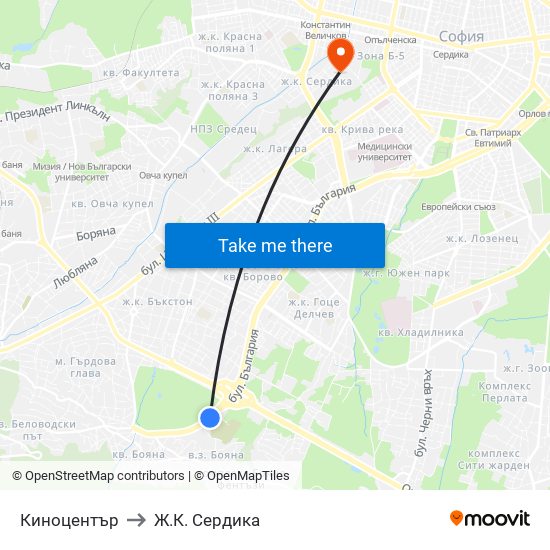 Киноцентър to Ж.К. Сердика map