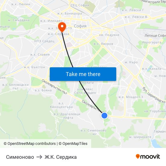 Симеоново to Ж.К. Сердика map