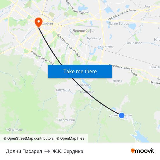 Долни Пасарел to Ж.К. Сердика map