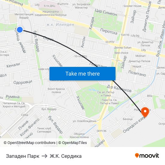 Западен Парк to Ж.К. Сердика map