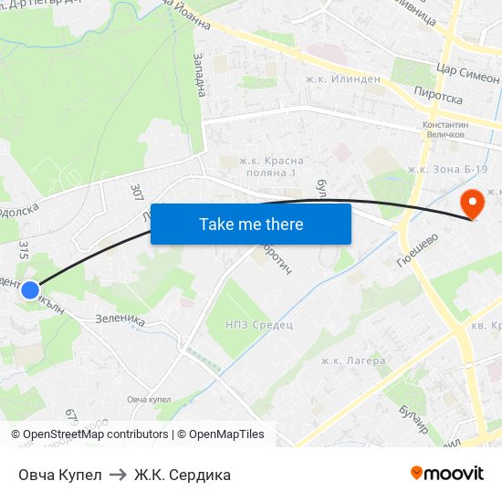 Овча Купел to Ж.К. Сердика map