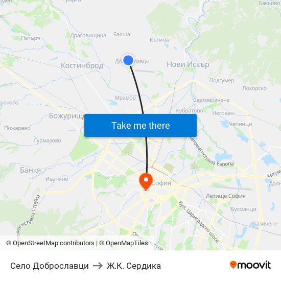 Село Доброславци to Ж.К. Сердика map