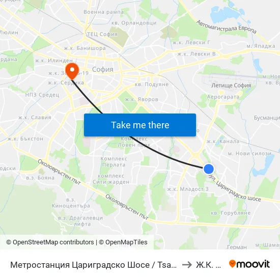 Ⓜ️ Метростанция Цариградско Шосе / Tsarigradsko Shosse Metro Station (1016) to Ж.К. Сердика map
