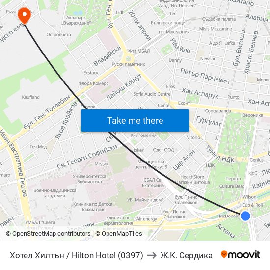 Хотел Хилтън / Hilton Hotel (0397) to Ж.К. Сердика map