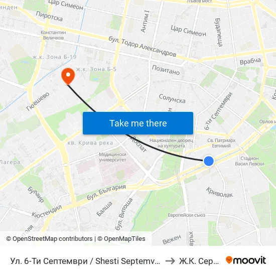 Ул. 6-Ти Септември / Shesti Septemvri St. (1808) to Ж.К. Сердика map