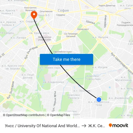🎓 Унсс / University Of National And World Economy (1691) to Ж.К. Сердика map