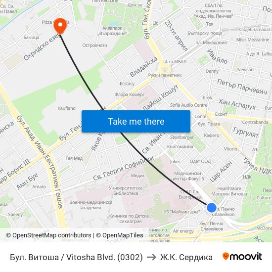 Бул. Витоша / Vitosha Blvd. (0302) to Ж.К. Сердика map