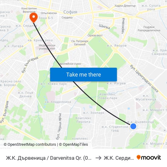 Ж.К. Дървеница / Darvenitsa Qr. (0800) to Ж.К. Сердика map