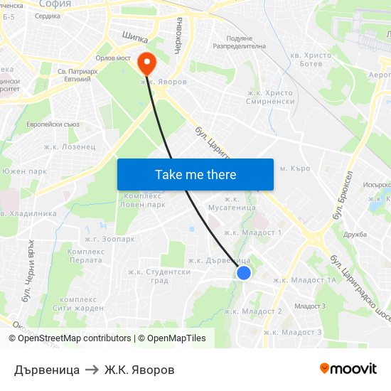 Дървеница to Ж.К. Яворов map