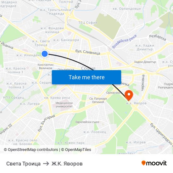 Света Троица to Ж.К. Яворов map