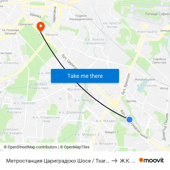 Ⓜ️ Метростанция Цариградско Шосе / Tsarigradsko Shosse Metro Station (1016) to Ж.К. Яворов map