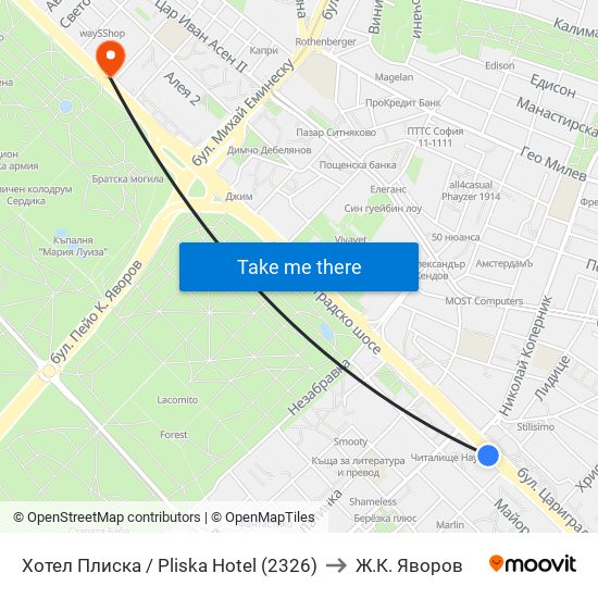 Хотел Плиска / Pliska Hotel (2326) to Ж.К. Яворов map