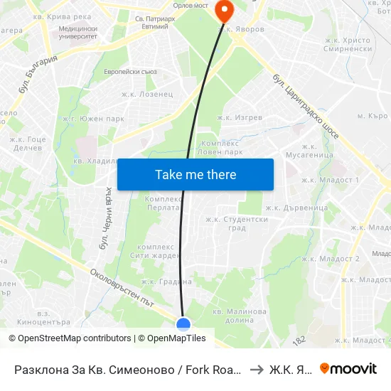 Разклона За Кв. Симеоново / Fork Road To Simeonovo Qr. (1459) to Ж.К. Яворов map