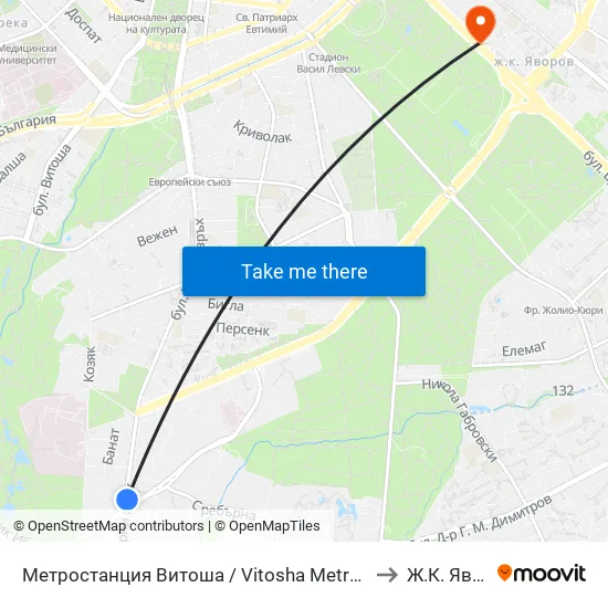 Ⓜ️ Метростанция Витоша / Vitosha Metro Station (2654) to Ж.К. Яворов map