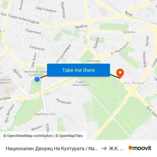 Ⓜ️ Национален Дворец На Културата / National Palace Of Culture (1139) to Ж.К. Яворов map