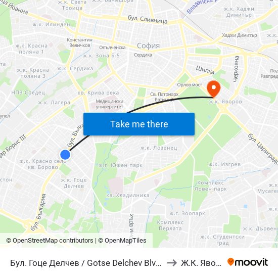 Бул. Гоце Делчев / Gotse Delchev Blvd. (0308) to Ж.К. Яворов map