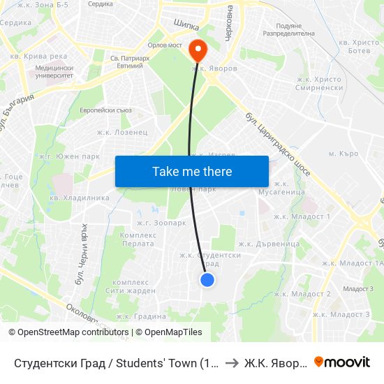 Студентски Град / Students' Town (1693) to Ж.К. Яворов map