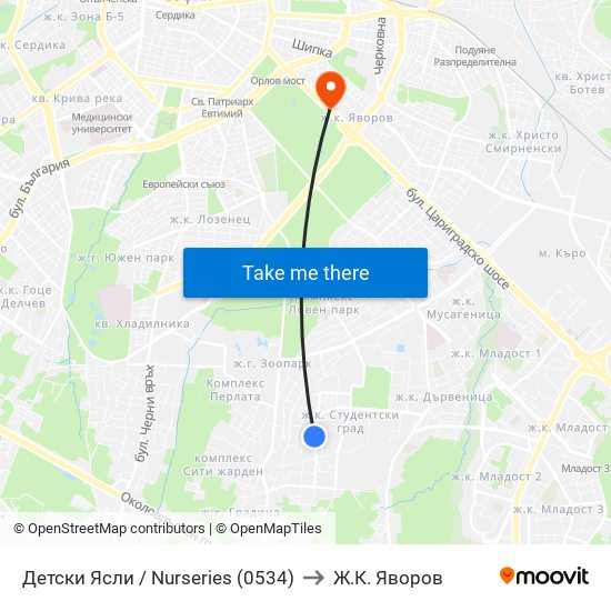 Детски Ясли / Nurseries (0534) to Ж.К. Яворов map
