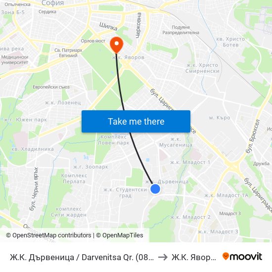 Ж.К. Дървеница / Darvenitsa Qr. (0800) to Ж.К. Яворов map