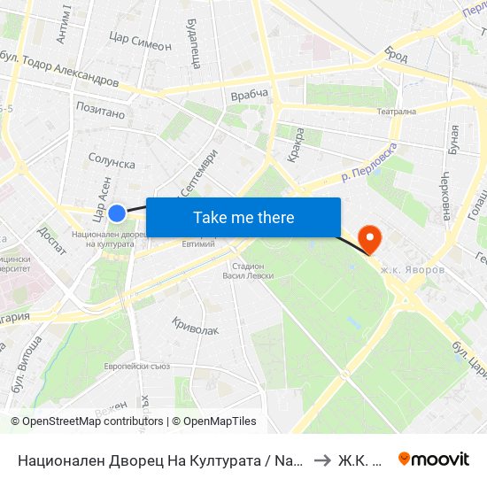 Национален Дворец На Културата / National Palace Of Culture (1136) to Ж.К. Яворов map