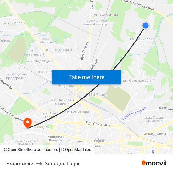 Бенковски to Западен Парк map