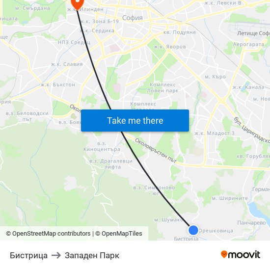 Бистрица to Западен Парк map