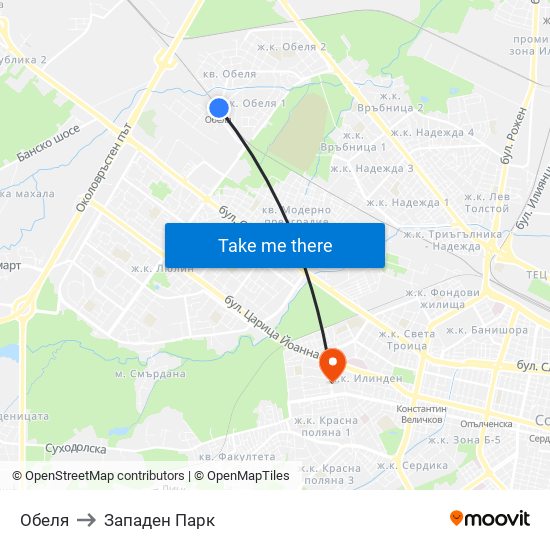 Обеля to Западен Парк map