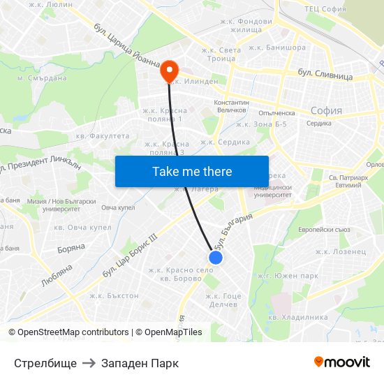 Стрелбище to Западен Парк map