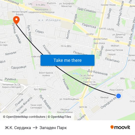 Ж.К. Сердика to Западен Парк map