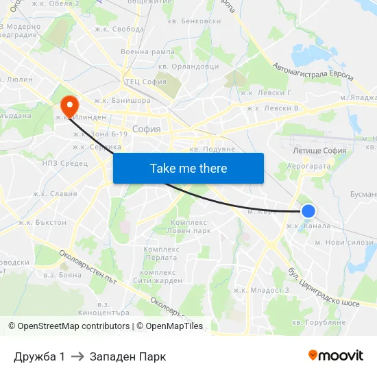 Дружба 1 to Западен Парк map