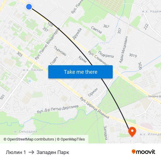 Люлин 1 to Западен Парк map