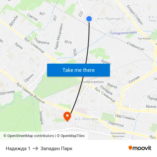 Надежда 1 to Западен Парк map