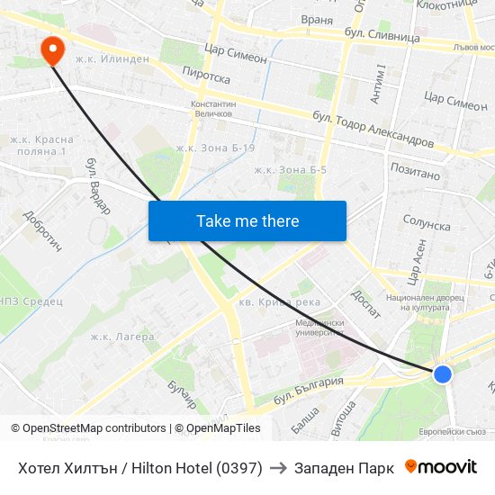 Хотел Хилтън / Hilton Hotel (0397) to Западен Парк map
