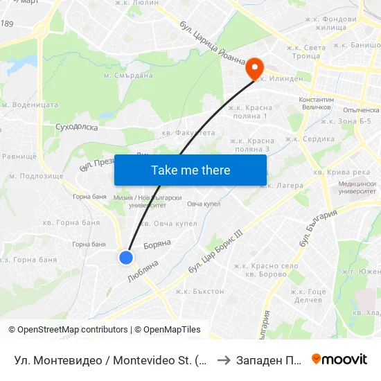 Ул. Монтевидео / Montevideo St. (2050) to Западен Парк map