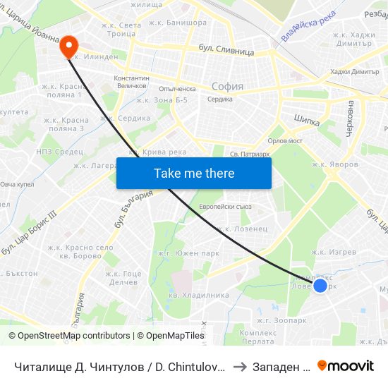 Читалище Д. Чинтулов / D. Chintulov Library (2366) to Западен Парк map