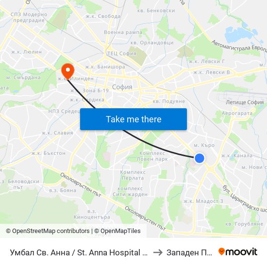 Умбал Св. Анна / St. Anna Hospital (1196) to Западен Парк map