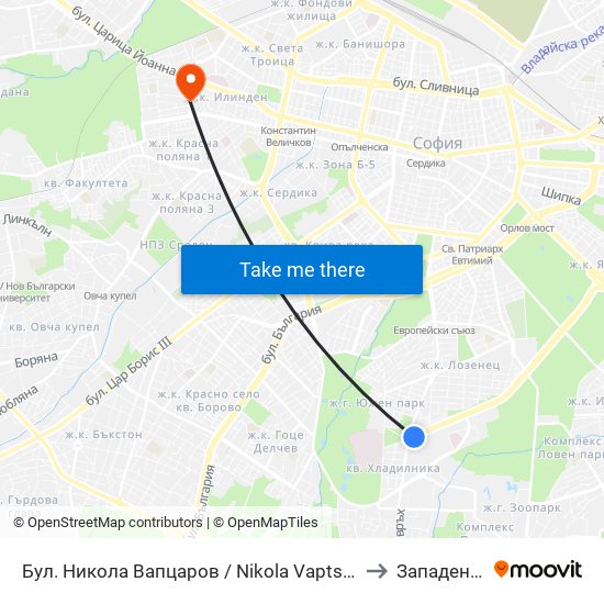 Бул. Никола Вапцаров / Nikola Vaptsarov Blvd. (0344) to Западен Парк map