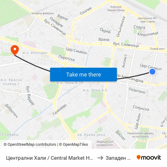 Централни Хали / Central Market Hall (2337) to Западен Парк map