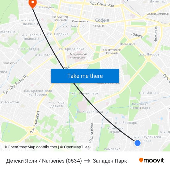 Детски Ясли / Nurseries (0534) to Западен Парк map