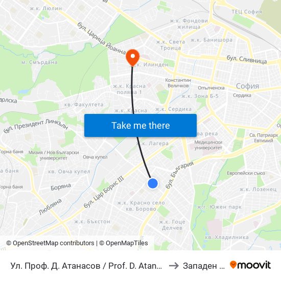 Ул. Проф. Д. Атанасов / Prof. D. Atanasov St. (2134) to Западен Парк map