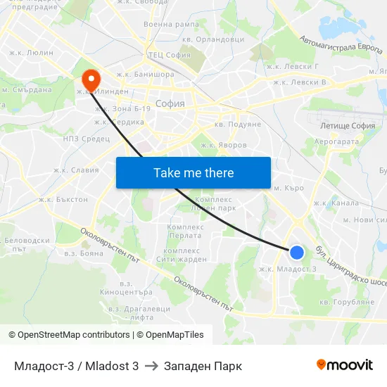 Младост 3 / Mladost 3 to Западен Парк map