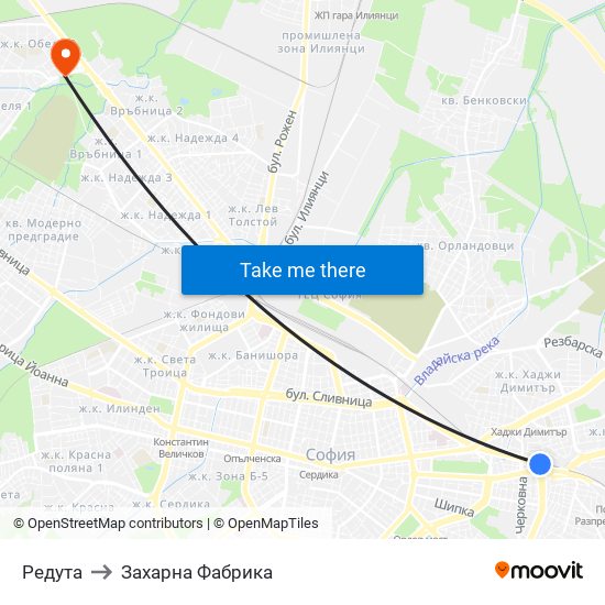 Редута to Захарна Фабрика map