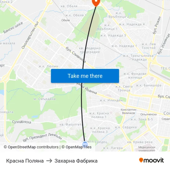 Красна Поляна to Захарна Фабрика map